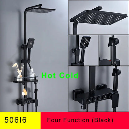 HOShower-Ensemble de pommeau de douche chaud et froid, pommeau de douche pluie, système thermostatique, laiton de qualité, noir et or, 12 po
