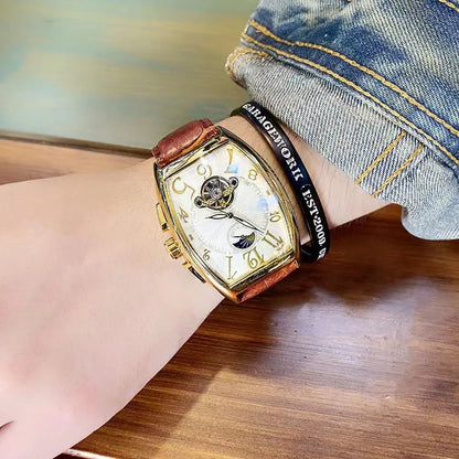 Montre-Bracelet Mécanique existent de Luxe pour Homme, Modules Tourbillon, Horloge-Bracelet, Boîtier Tonneau