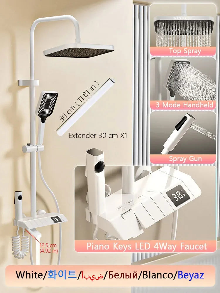 HOShower-Ensemble complet de système de douche, buse rotative, baignoire, affichage numérique, douche murale, pluie, LED, ensemble de pommeau de douche Salle de bains douche en laiton Tap Set Accessoires