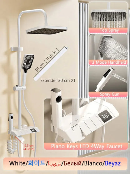 HOShower-Ensemble complet de système de douche, buse rotative, baignoire, affichage numérique, douche murale, pluie, LED, ensemble de pommeau de douche Salle de bains douche en laiton Tap Set Accessoires