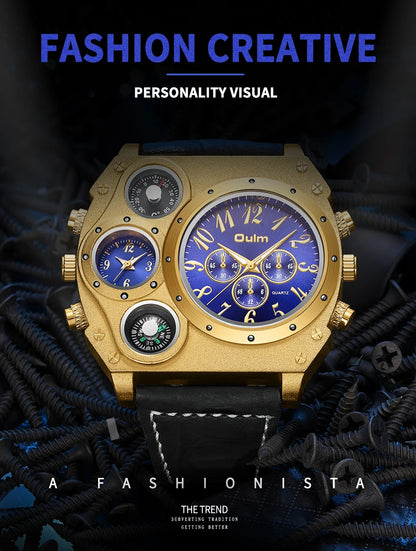 Montres de sport de luxe pour hommes, montre-bracelet militaire décontractée, grand cadran, boussole décorative, horloge à quartz, homme cool, unique, marque supérieure