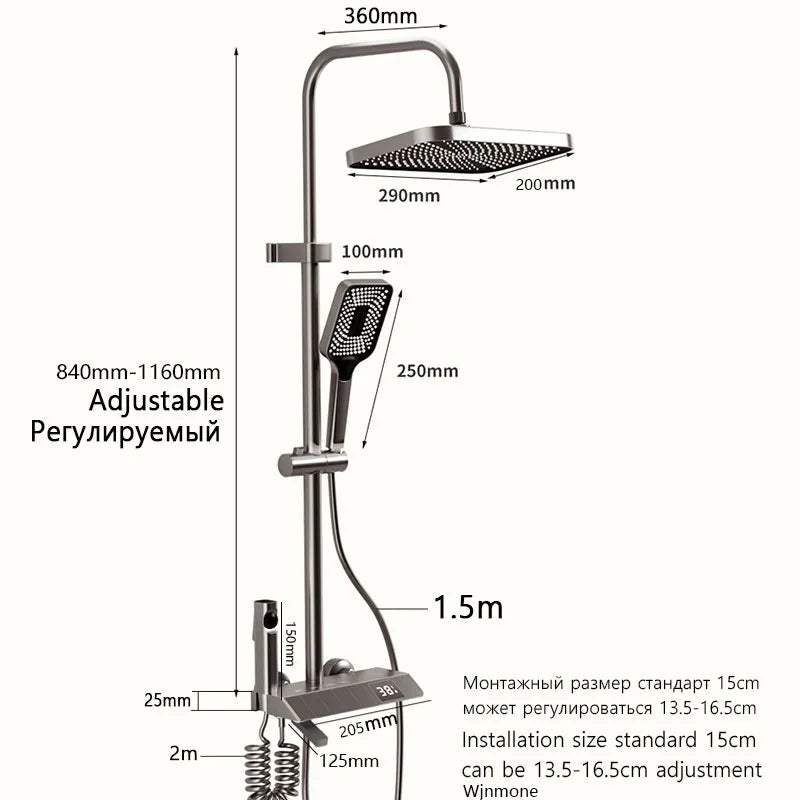 HOShower-Ensemble complet de système de douche, buse rotative, baignoire, affichage numérique, douche murale, pluie, LED, ensemble de pommeau de douche Salle de bains douche en laiton Tap Set Accessoires