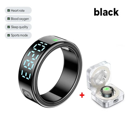 Nouveau SR08 anneau intelligent écran d'affichage LED fréquence cardiaque sommeil Modes de sport surveillance de la santé hommes femmes anneau de sport en acier inoxydable