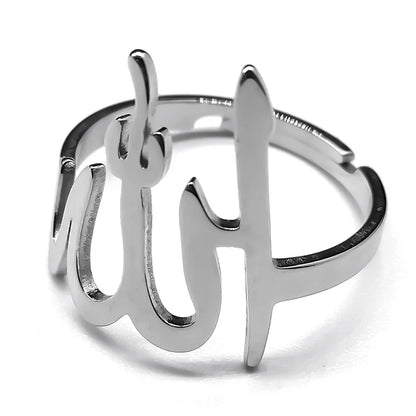 Bague en acier inoxydable pour hommes et femmes, amulette religieuse, bijoux réglables, arabe, islamique, musulman, Allah, document en or
