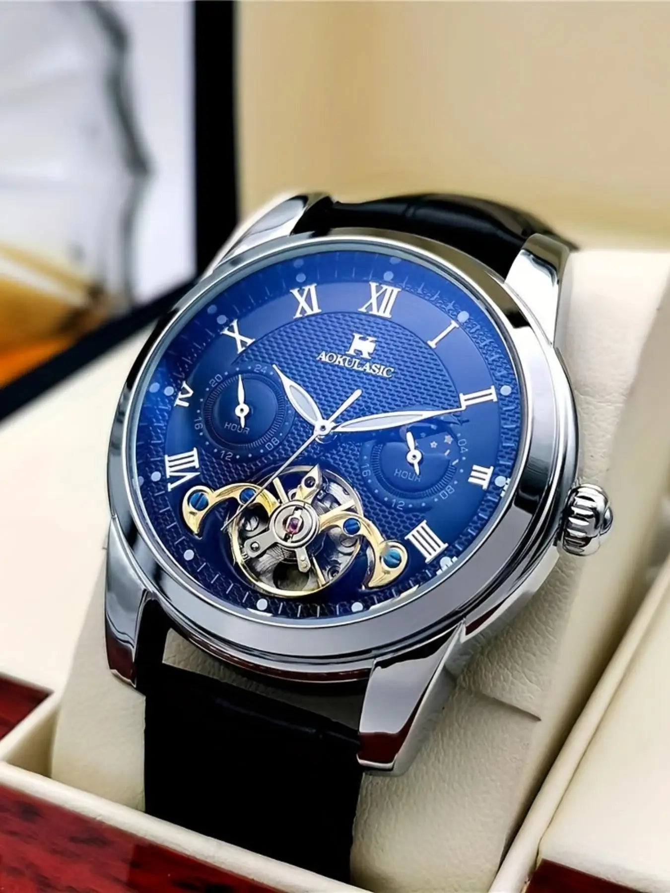 Montre mécanique de luxe pour hommes, montre haut de gamme pour hommes, montre mécanique entièrement automatique avec tourbillon, design squelette, montre-bracelet tendance polyvalente et élégante pour jeunes, cadeau pre
