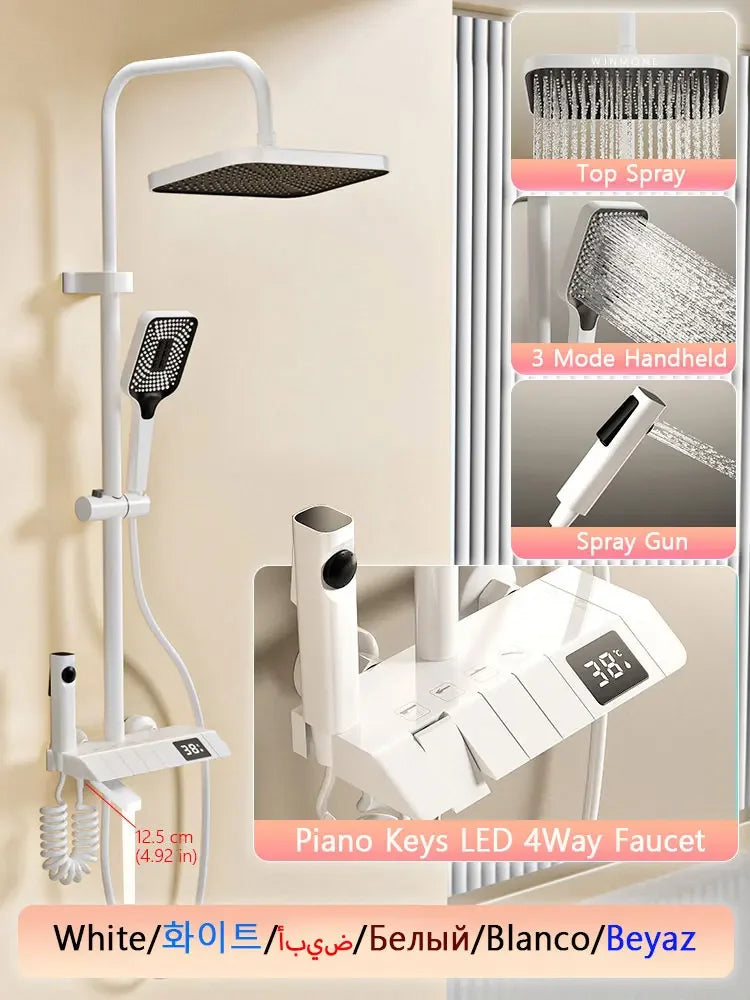 HOShower-Ensemble complet de système de douche, buse rotative, baignoire, affichage numérique, douche murale, pluie, LED, ensemble de pommeau de douche Salle de bains douche en laiton Tap Set Accessoires