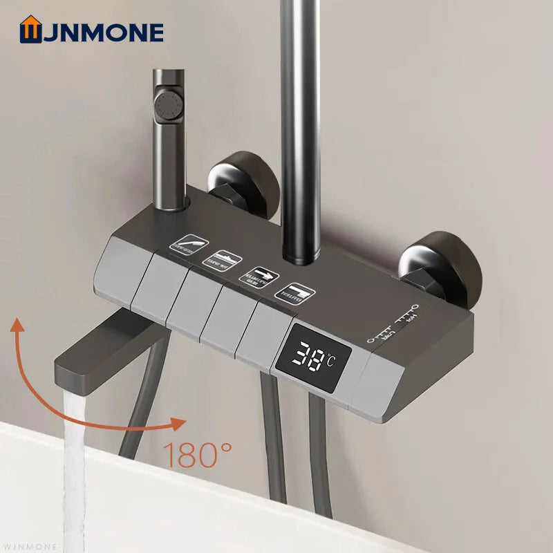 HOShower-Ensemble complet de système de douche, buse rotative, baignoire, affichage numérique, douche murale, pluie, LED, ensemble de pommeau de douche Salle de bains douche en laiton Tap Set Accessoires