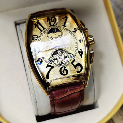 Montre-Bracelet Mécanique existent de Luxe pour Homme, Modules Tourbillon, Horloge-Bracelet, Boîtier Tonneau