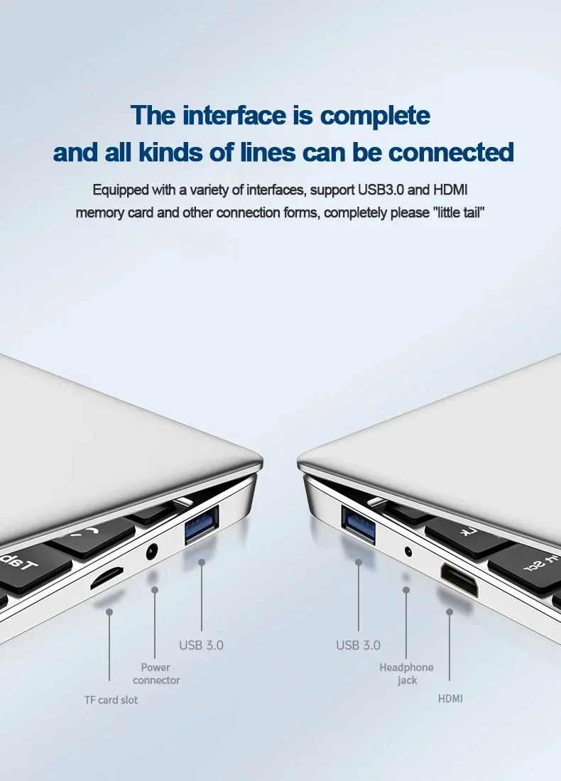 Ordinateur portable Windows 11 Ultra mince 14.1 "12GB RAM 512GB 1 to SSD Intel A3950 ordinateur portable Gamer 1920*1080 ordinateur d'étude de bureau PC