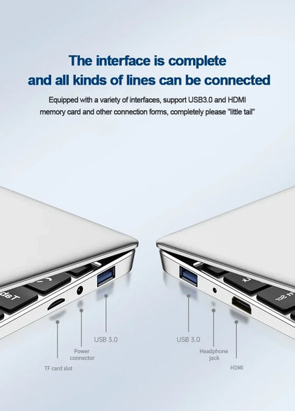 Ordinateur portable Windows 11 Ultra mince 14.1 "12GB RAM 512GB 1 to SSD Intel A3950 ordinateur portable Gamer 1920*1080 ordinateur d'étude de bureau PC