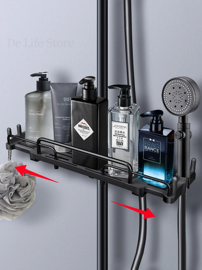 etagere salle de bains sans percage Étagère de douche extensible avec crochet, sans propositions, shampoing, support de pommeau de douche, accessoires