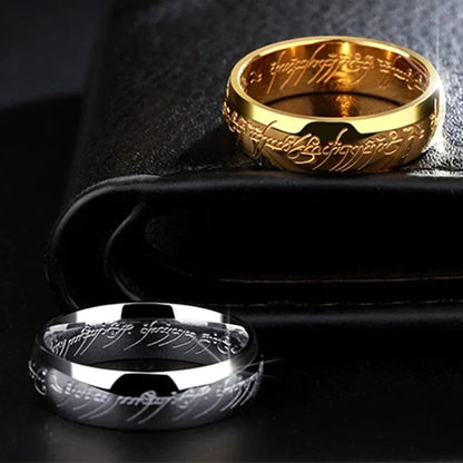 Seigneur des bagues de doigt film avec le même intérieur et extérieur gravure 3D bague sanskrit espagnole en acier inoxydable exquise