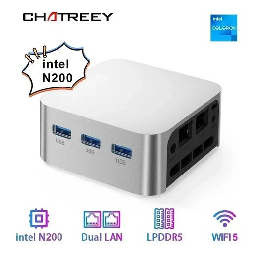 Chatreey T8 Mini PC Intel Celeron Quad Core N200/N100/N150 ordinateur de poche 3xHD 2.0 2xGigabit Ethernet Windows 11 Wifi5