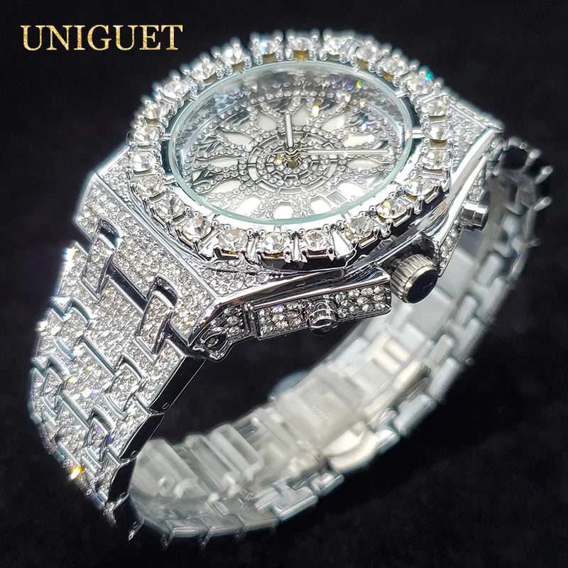 Montre de luxe pour hommes montres à Quartz en diamant glacé pour homme Zircon brillant Hip Hop horloge à main lumineux étanche reloj hombre