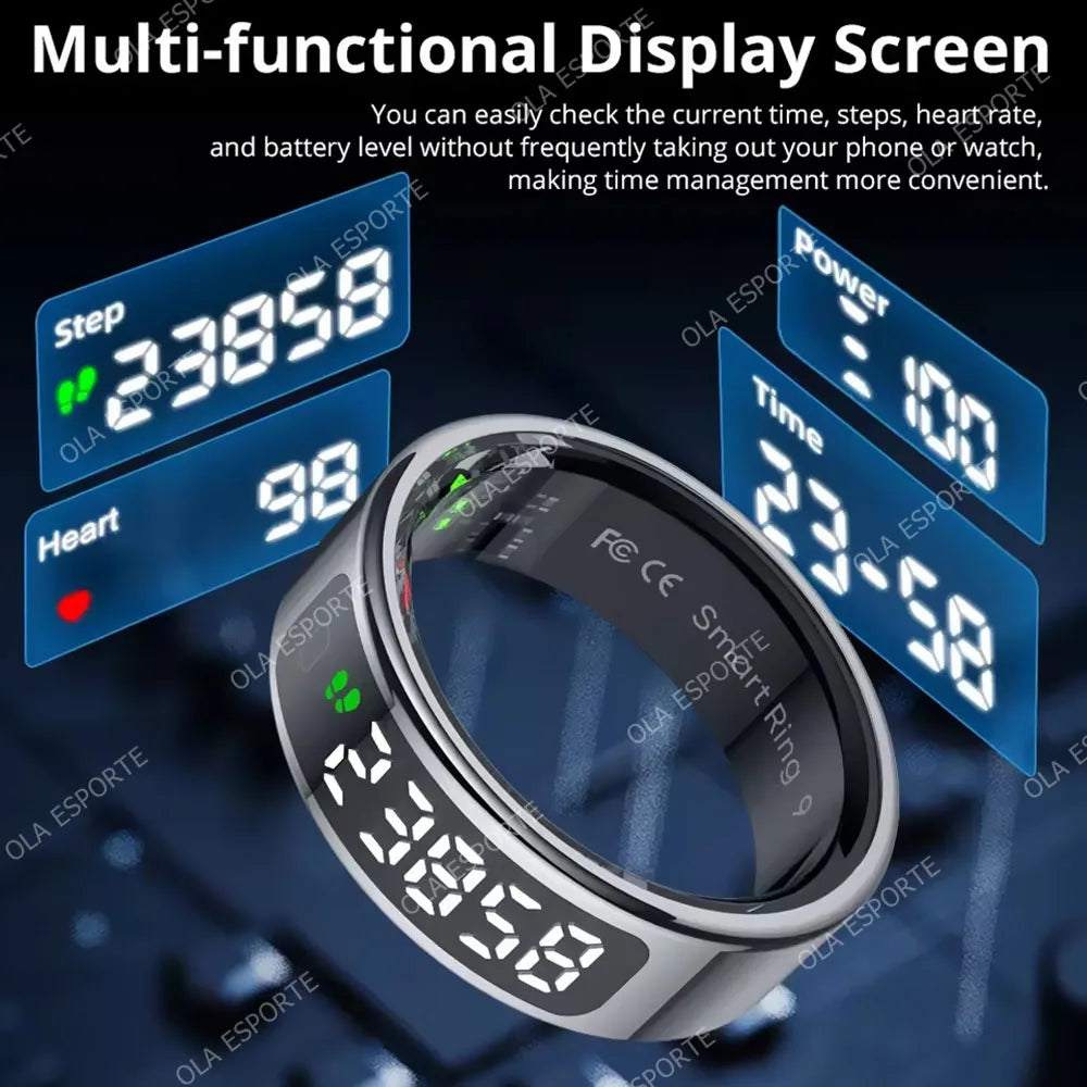 Bague intelligente 2025 avec écran d'affichage et tactile, chargement sans fil, gestionnaire de santé, étanche 5 ATM pour hommes et femmes, bagues R12 R11