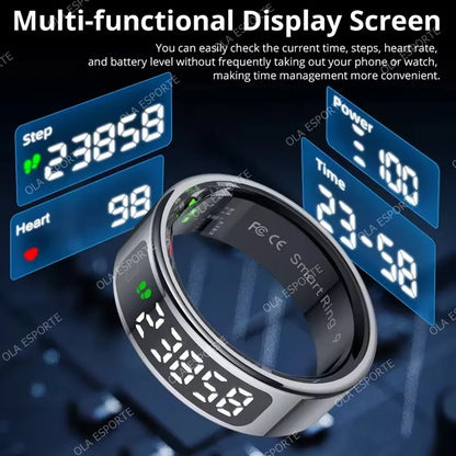 Bague intelligente 2025 avec écran d'affichage et tactile, chargement sans fil, gestionnaire de santé, étanche 5 ATM pour hommes et femmes, bagues R12 R11