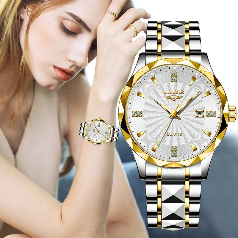 LIGE luxe femme montre mode Sport de plein air lumineux montres à Quartz mouvement importé étanche en acier inoxydable femmes montres