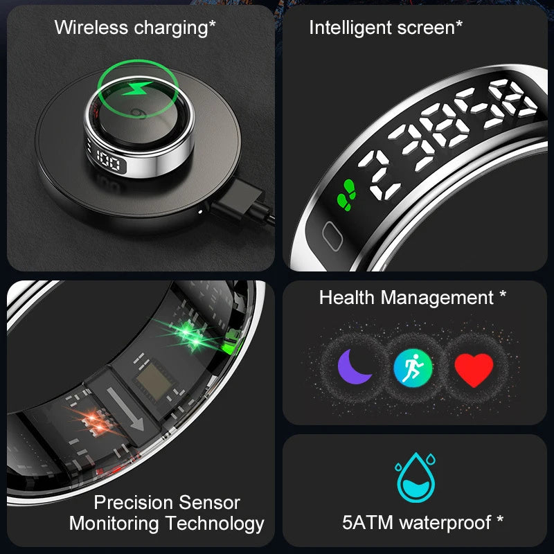 Xiaomi R12 anneau intelligent écran d'affichage tactile 5ATM étanche Bluetooth moniteur de santé contrôle des gestes sans fil charge Sport anneau