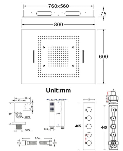 M Boenn polie 23 × 31 pouces pomme de douche intelligente pluie mitigeur thermostatique dissimulé grand système de douche LED ensemble de robinets de salle de bains