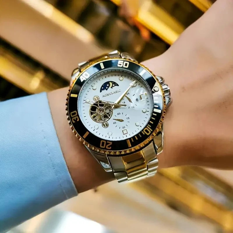Montre mécanique de luxe pour hommes, montre haut de gamme pour hommes, montre mécanique entièrement automatique avec tourbillon, design squelette, montre-bracelet tendance polyvalente et élégante pour jeunes, cadeau pre