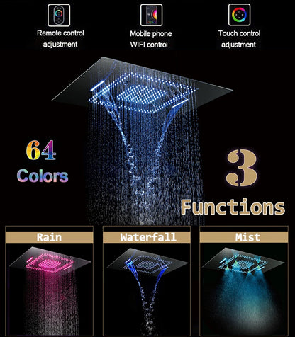 M Boenn polie 23 × 31 pouces pomme de douche intelligente pluie mitigeur thermostatique dissimulé grand système de douche LED ensemble de robinets de salle de bains