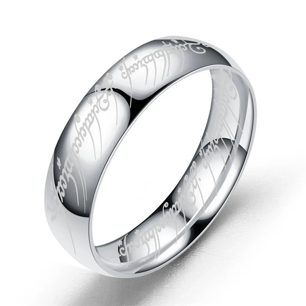 Seigneur des bagues de doigt film avec le même intérieur et extérieur gravure 3D bague sanskrit espagnole en acier inoxydable exquise