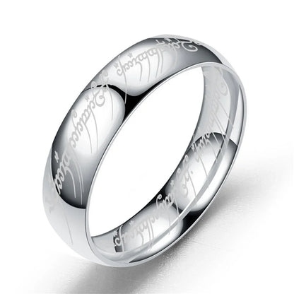 Seigneur des bagues de doigt film avec le même intérieur et extérieur gravure 3D bague sanskrit espagnole en acier inoxydable exquise