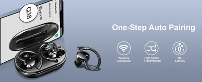 Écouteurs sans fil, écouteurs Bluetooth 5.3, basses stéréo, micro intra-auriculaires antibruit, écouteurs IP7 étanches pour sport, lecture 40H.