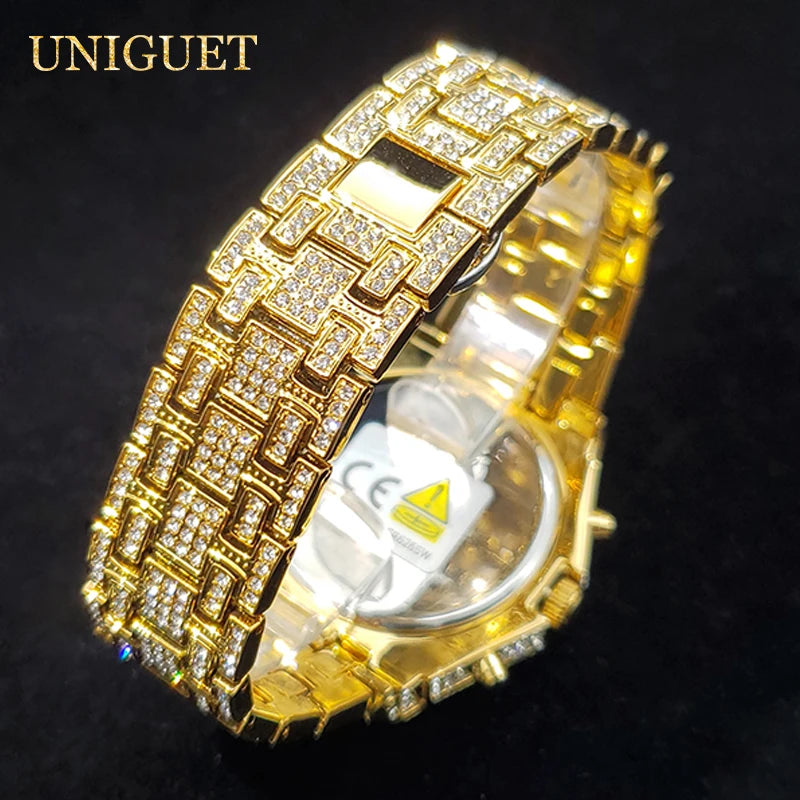 Montre de luxe pour hommes montres à Quartz en diamant glacé pour homme Zircon brillant Hip Hop horloge à main lumineux étanche reloj hombre