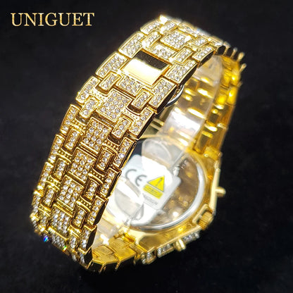 Montre de luxe pour hommes montres à Quartz en diamant glacé pour homme Zircon brillant Hip Hop horloge à main lumineux étanche reloj hombre