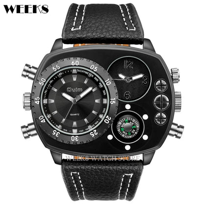 Montres de sport de luxe pour hommes, montre-bracelet militaire décontractée, grand cadran, boussole décorative, horloge à quartz, homme cool, unique, marque supérieure
