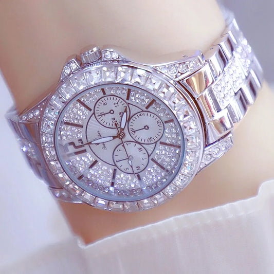 Montre de luxe pour femmes, mode diamant, argent, or, pour filles, horloge étanche, robe cadeaux