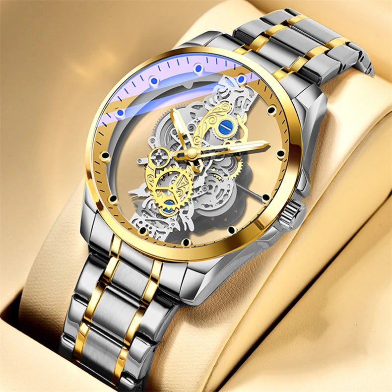 Montres d'affaires de luxe pour hommes, montre à Quartz en acier inoxydable argenté, horloge lumineuse