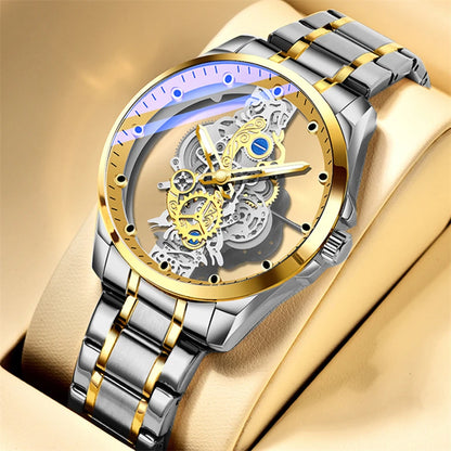 Montres d'affaires de luxe pour hommes, montre à Quartz en acier inoxydable argenté, horloge lumineuse