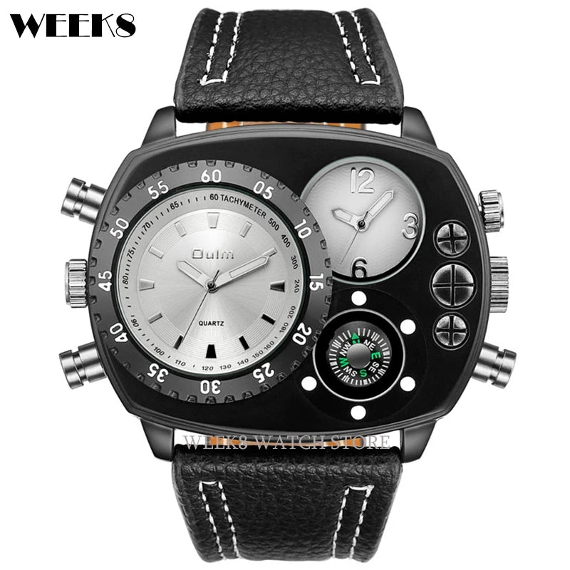 Montres de sport de luxe pour hommes, montre-bracelet militaire décontractée, grand cadran, boussole décorative, horloge à quartz, homme cool, unique, marque supérieure