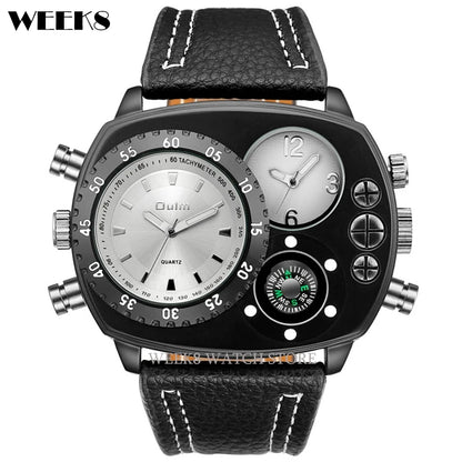 Montres de sport de luxe pour hommes, montre-bracelet militaire décontractée, grand cadran, boussole décorative, horloge à quartz, homme cool, unique, marque supérieure