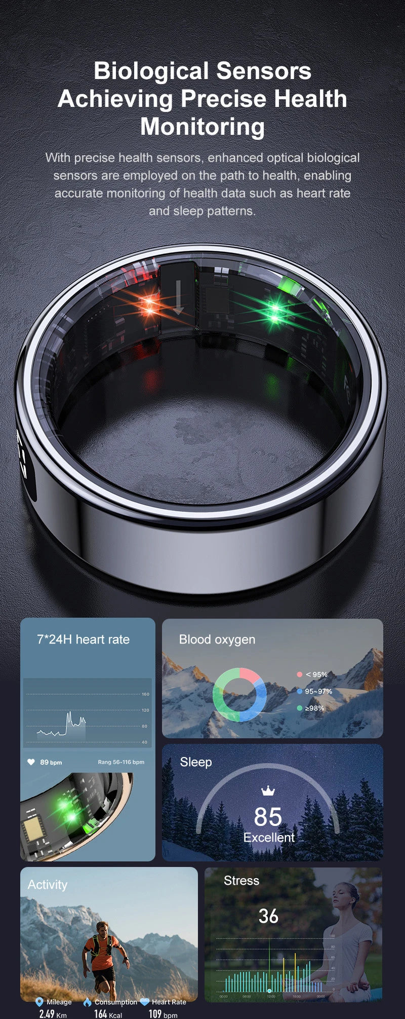 Xiaomi R12 anneau intelligent écran d'affichage tactile 5ATM étanche Bluetooth moniteur de santé contrôle des gestes sans fil charge Sport anneau