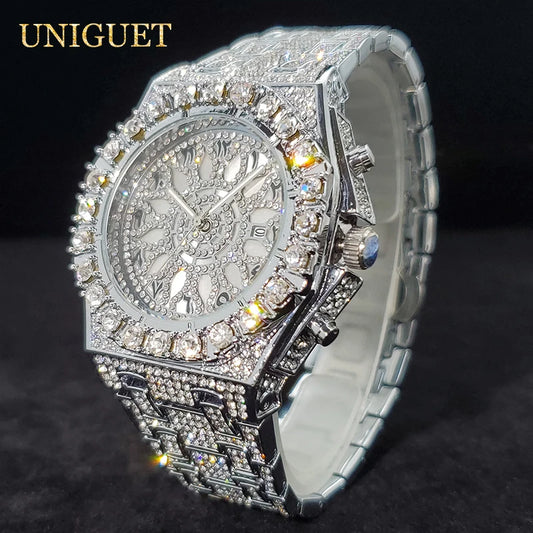 Montre de luxe pour hommes montres à Quartz en diamant glacé pour homme Zircon brillant Hip Hop horloge à main lumineux étanche reloj hombre