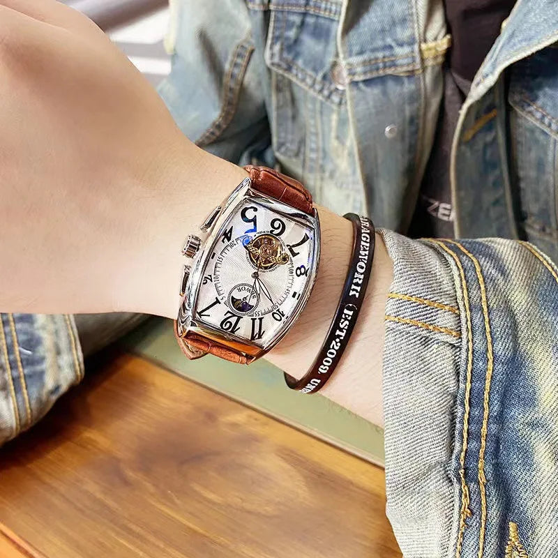 Montre-Bracelet Mécanique existent de Luxe pour Homme, Modules Tourbillon, Horloge-Bracelet, Boîtier Tonneau