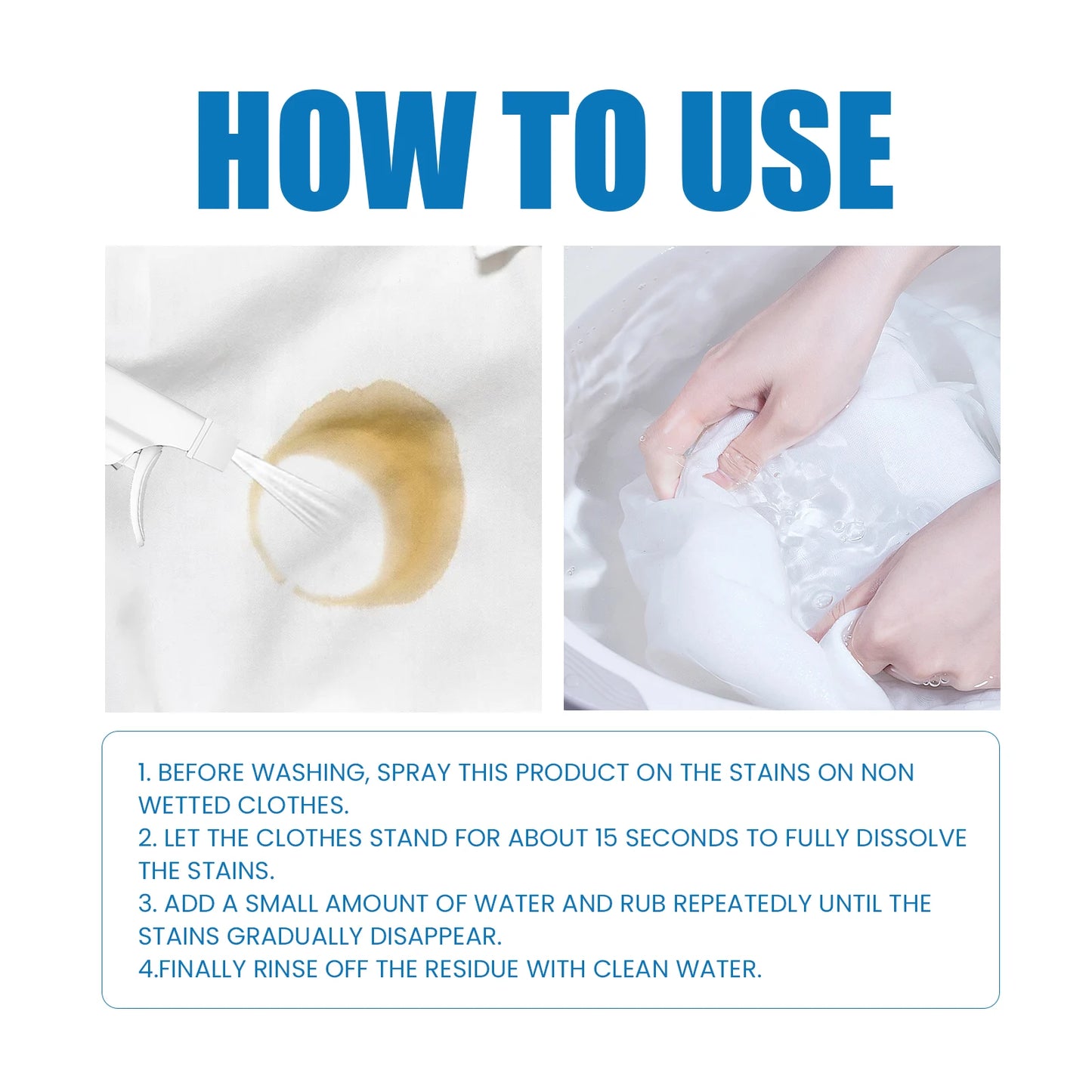 60/120/180/300ml Nettoyant pour vêtements Nettoyage pour vêtements, détachant, taches d'huile, nettoyant jaunissant