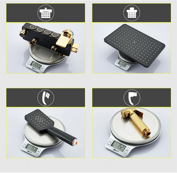 HOShower-Ensemble de pommeau de douche chaud et froid, pommeau de douche pluie, système thermostatique, laiton de qualité, noir et or, 12 po