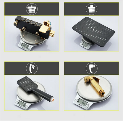 HOShower-Ensemble de pommeau de douche chaud et froid, pommeau de douche pluie, système thermostatique, laiton de qualité, noir et or, 12 po