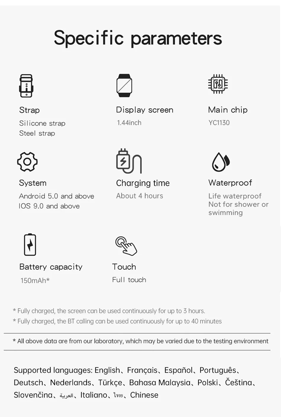 2025 montre connectée Android Phone 1.44 ''Écran couleur appels bluetooth surveillance de la saturation en oxygène du sang surveillance de la pression artérielle montre connecté homme montre connectée femme