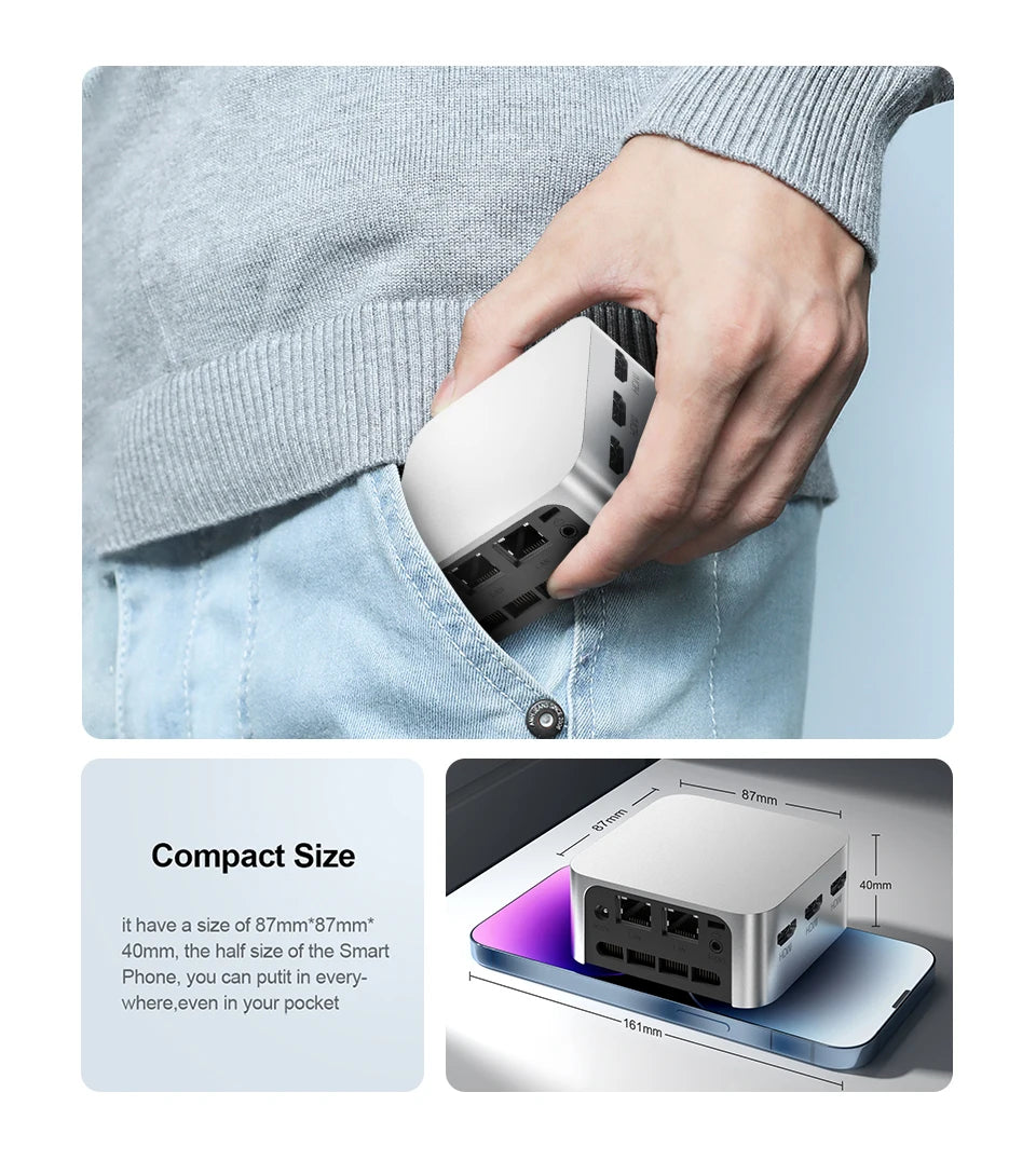 Chatreey T8 Mini PC Intel Celeron Quad Core N200/N100/N150 ordinateur de poche 3xHD 2.0 2xGigabit Ethernet Windows 11 Wifi5