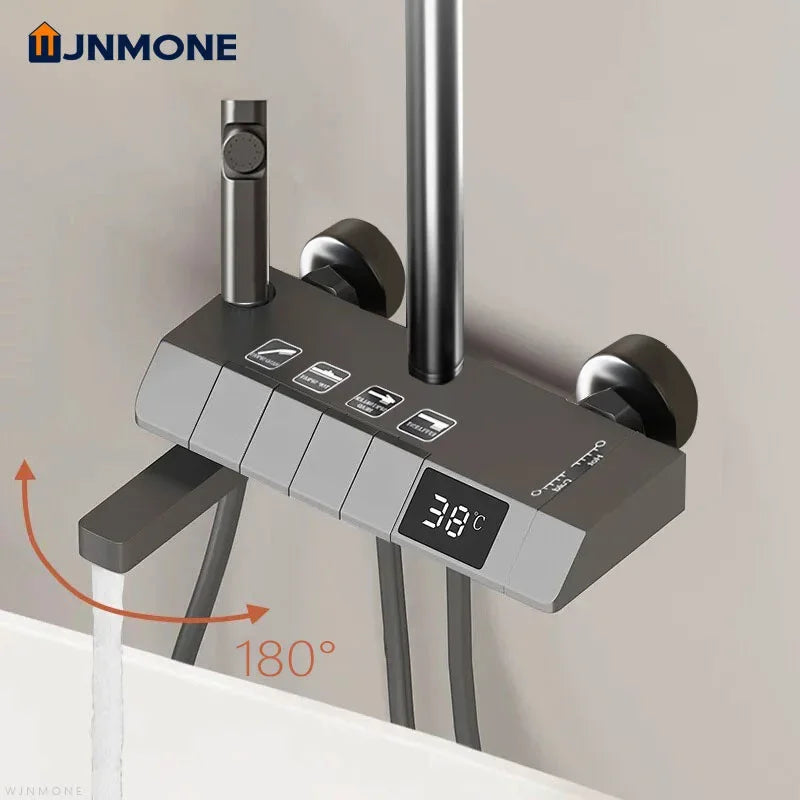 HOShower-Ensemble complet de système de douche, buse rotative, baignoire, affichage numérique, douche murale, pluie, LED, ensemble de pommeau de douche Salle de bains douche en laiton Tap Set Accessoires