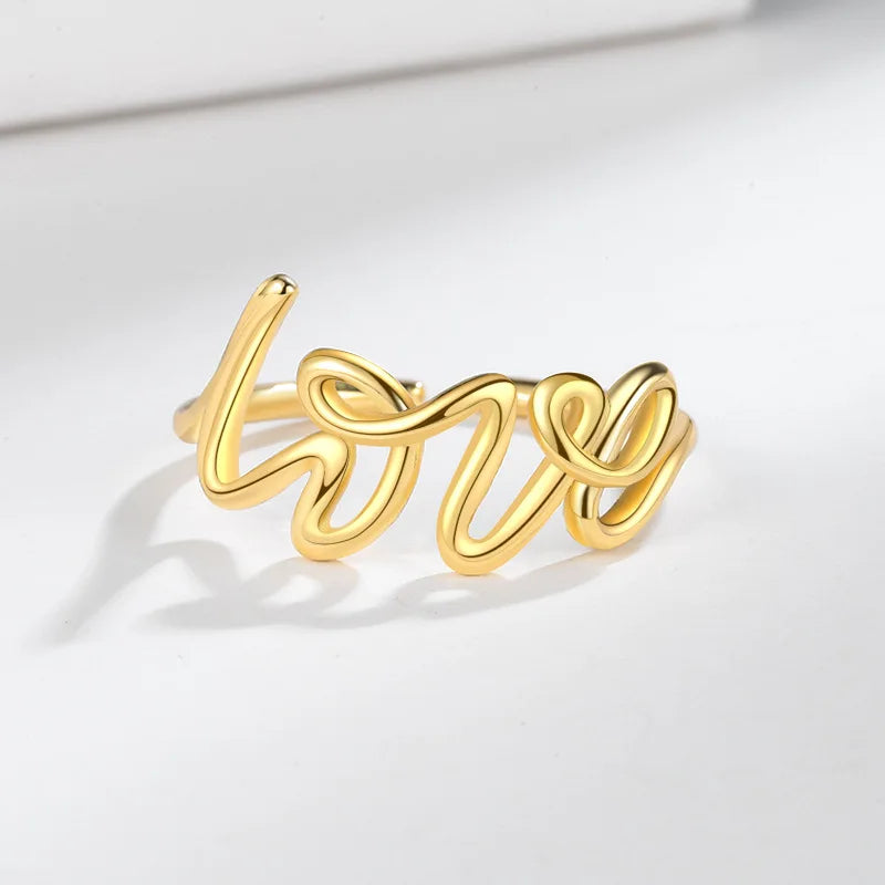 Bague d'amour lettre romantique pour femme, matiques géométriques, matiques créatives, bijoux en acier inoxydable pour couple, cadeau de mariage