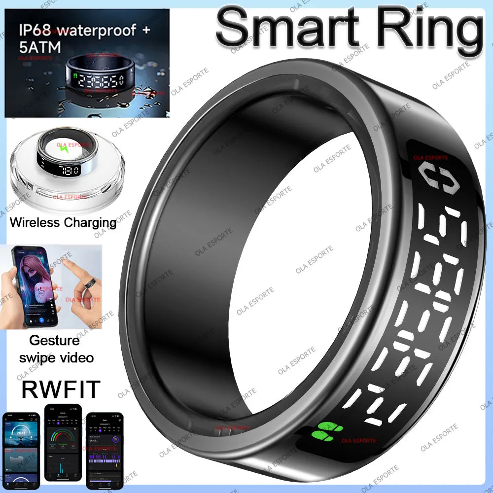 Bague intelligente 2025 avec écran d'affichage et tactile, chargement sans fil, gestionnaire de santé, étanche 5 ATM pour hommes et femmes, bagues R12 R11