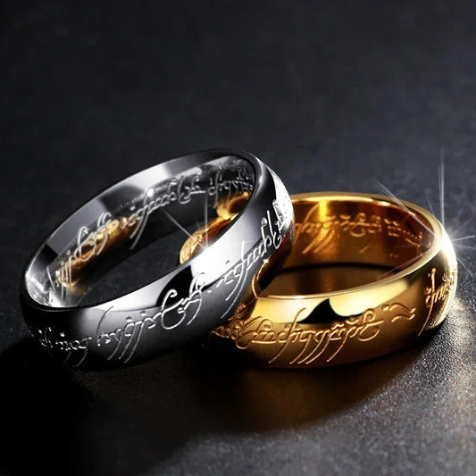 Seigneur des bagues de doigt film avec le même intérieur et extérieur gravure 3D bague sanskrit espagnole en acier inoxydable exquise