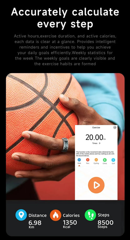Nouveau SR08 anneau intelligent écran d'affichage LED fréquence cardiaque sommeil Modes de sport surveillance de la santé hommes femmes anneau de sport en acier inoxydable