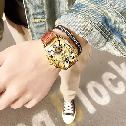 Montre-Bracelet Mécanique existent de Luxe pour Homme, Modules Tourbillon, Horloge-Bracelet, Boîtier Tonneau